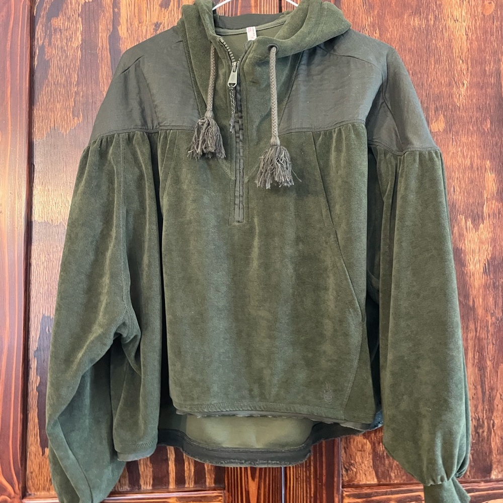 FP Movement by Free People Olive Green Half-Zip Hoodie Sweatshirt